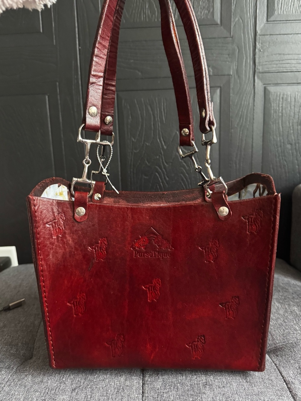 PurseTique Burgundy Embossed Horse Equestrian Tote with a horse design 👜